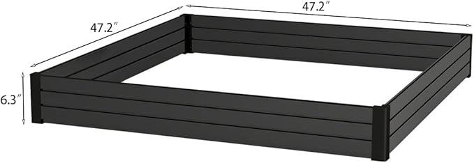 Elevated Wooden Raised Garden Planter Outdoor Flower & Vegetable Box for Patio, Backyard, or Garden - Durable, Weather-Resistant Design - 47.2" x 47.2" x 6.3" (Black)