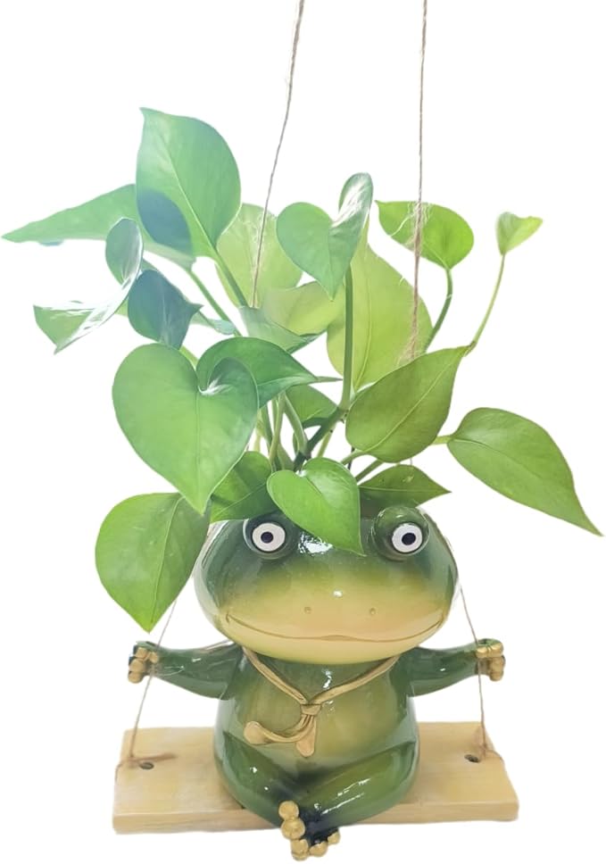 Hanging Planter for Indoor/Outdoor Plant - Swinging Frog Planter Pot for Succulents, Small Plants (Animal Home Decor) (Green)