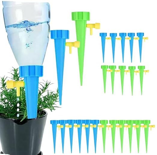 Self Watering Spikes for Indoor & Outdoor Drip Irrigation kit, Self-Watering Spikes for Plants,Adjustable Control Valve Switch,Only Fit Bottles with 1.1inch Diameter and Threaded Mouth (12Pcs)