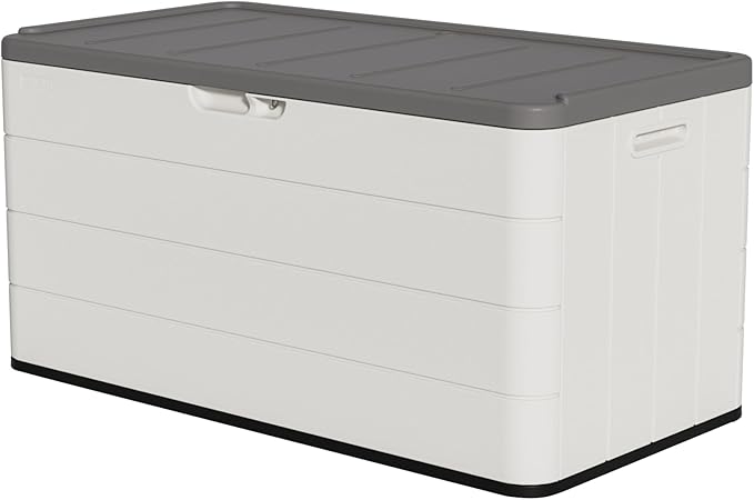 100GAL-White，European Style Small Cabinet - White Waterproof Resin Storage Bin for Patio Cushions，Accessories，UV Resistan