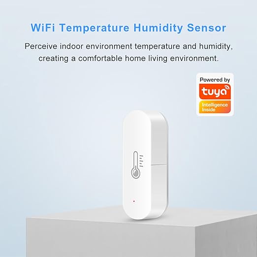 Wengart WiFi Temperature Humidity Sensor, Tuya App Real-Time Alerts, 2.4GHz Indoor Thermometer Hygrometer, Digital Monitor for Baby Room, Humidor, Greenhouse, Compatible with Alexa & Google Assistant