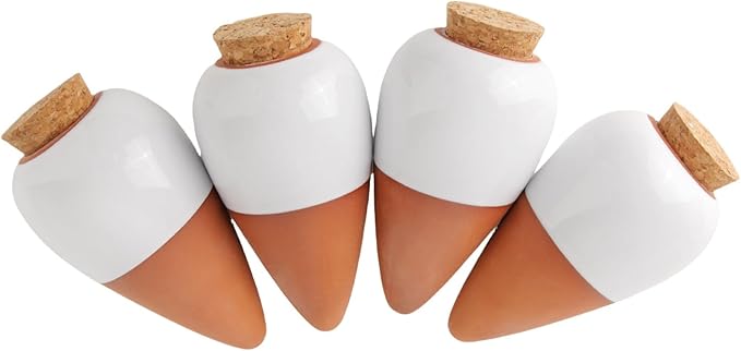 Olla Watering Pot Self Watering Planter Insert Terracotta Watering Spikes Premium Plant Watering Devices Irrigation Watering Spikes Automatic Plant Accessories 4 Packs (White Cone)
