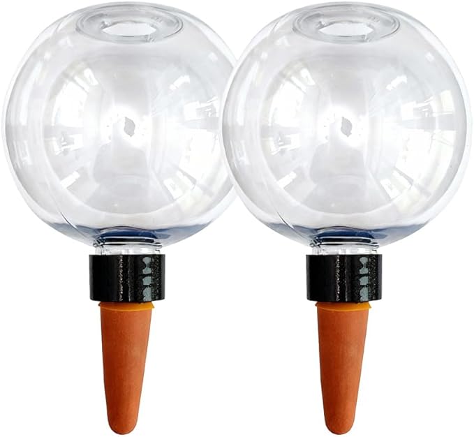 Self-Watering Globes for Indoor Plants, Clear Glass Automatic Watering Planter Insert, Self-Watering System Spikes for Release Terracotta Planter, Watering Bulbs with Slow Release (2PCS)