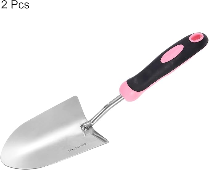 HARFINGTON 2pcs Garden Hand Shovels 13.23 x 3.39 Stainless Steel Transplanting Trowel with Handle Garden Tools for Gardening Weeding Planting, Pink