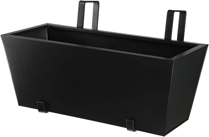 BIRDROCK HOME 2pk Metal Railing Planter - Black Balcony Flower Box - Deck Rail Boxes - House Apartment Plant Pot