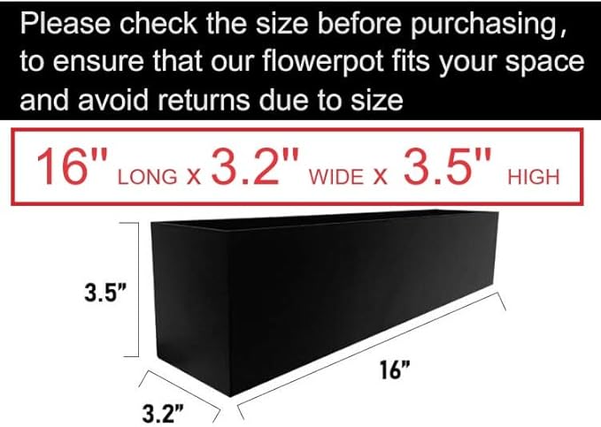 Modern Metal Steel Trough Planter - Rectangle Black Planters for Indoor - 16" Window Sill Planters - Table or Window Boxes Planter - Windowsill Herb(1pc Short Black)
