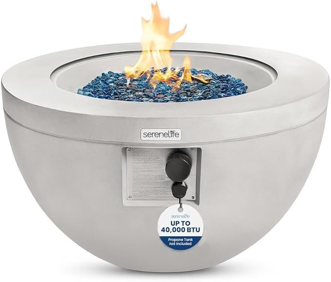 SereneLife SLNFBAL7 Propane Fire Pit Table – 40,000 BTU Outdoor Gas Fire Table w/Adjustable Flame Control, CSA/ETL Certified, Weather-Resistant, Thermocouple Safety, PVC Cover & Lava Rocks