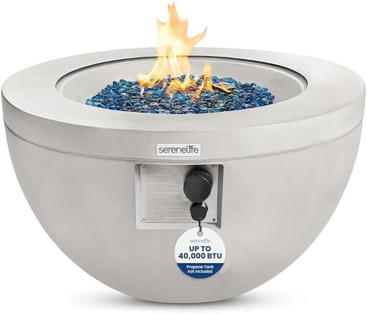 SereneLife SLNFBAL7 Propane Fire Pit Table – 40,000 BTU Outdoor Gas Fire Table w/Adjustable Flame Control, CSA/ETL Certified, Weather-Resistant, Thermocouple Safety, PVC Cover & Lava Rocks