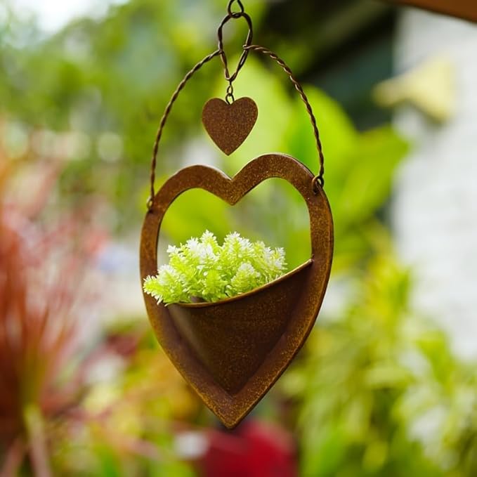 Metal Plant Hanger Outdoor & Indoor - Heart-Shaped Rustic Hanging Planter with Hook for Garden Window Wall, for Mom Grandma Women