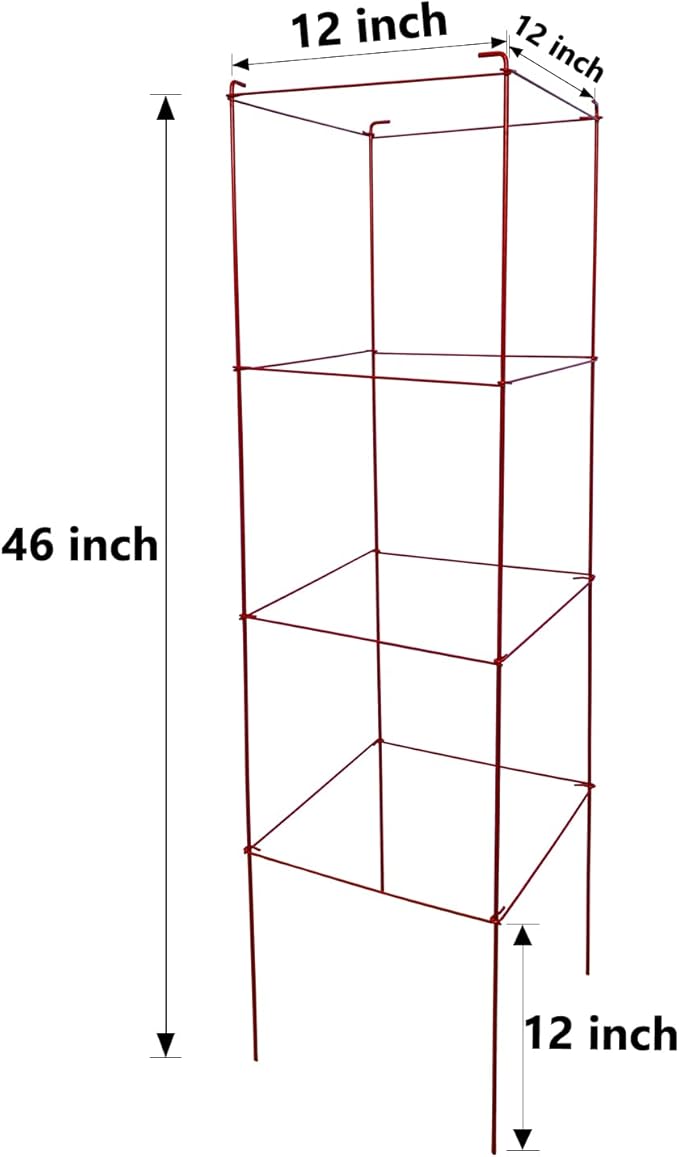 Tomato Cages 6 Packs 46 Inch (H) Plant Stand with 164 Feet Twist Ties, Heavy Duty Garden Plants Support for Tomatoes, Cucumber, and Other Climbing Plants (Red)
