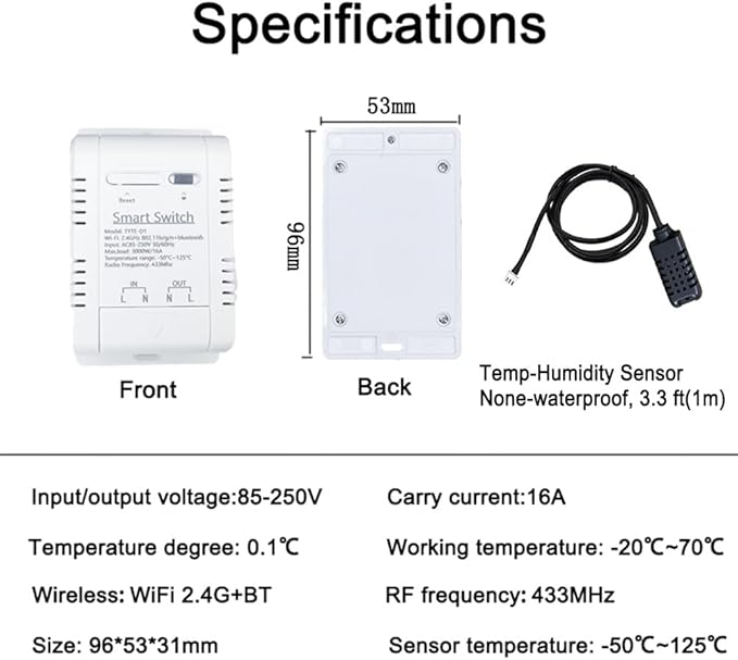 WiFi Temp-Humidity Controller Sensor Module Wireless Remote Control with Energy Consumption Monitoring, for Greenhouse, Homebrew, Climbing Pet Breeding, Incubator, Alexa Voice