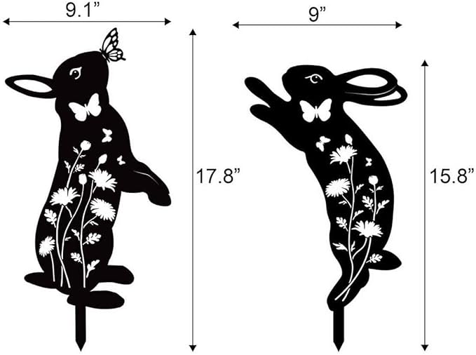 Metal Bunny Garden Decor, 17" Rabbit Yard Decor, Metal Yard Art Animals Garden Stakes Rabbit Silhouette, Rabbits Yard Decorations Outdoor, Bunny Garden Art for Flowerbeds Planters Patios Lawn