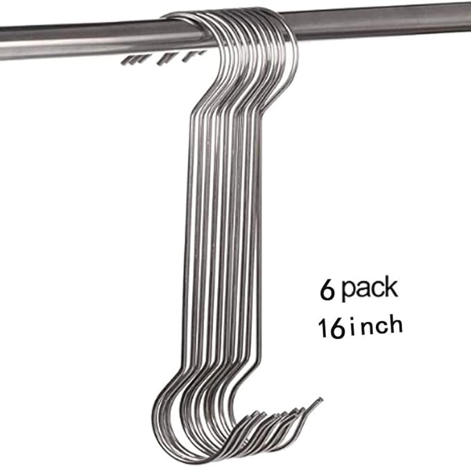Lchkrep 16 Inch Extra Large Heavy Duty Long Outdoor Plant Hanging S Hooks - for Baskets, Bird Feeders, Wind Chimes, Garden Ornaments,Pergola,Closet,Flower Basket,Indoor Outdoor Uses (6 Pack)…