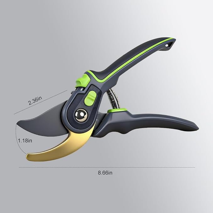 Pruning Shears for Gardening, Sharp Stainless Steel Blade Garden Scissors Plant Flower Garden Clipper (Green)
