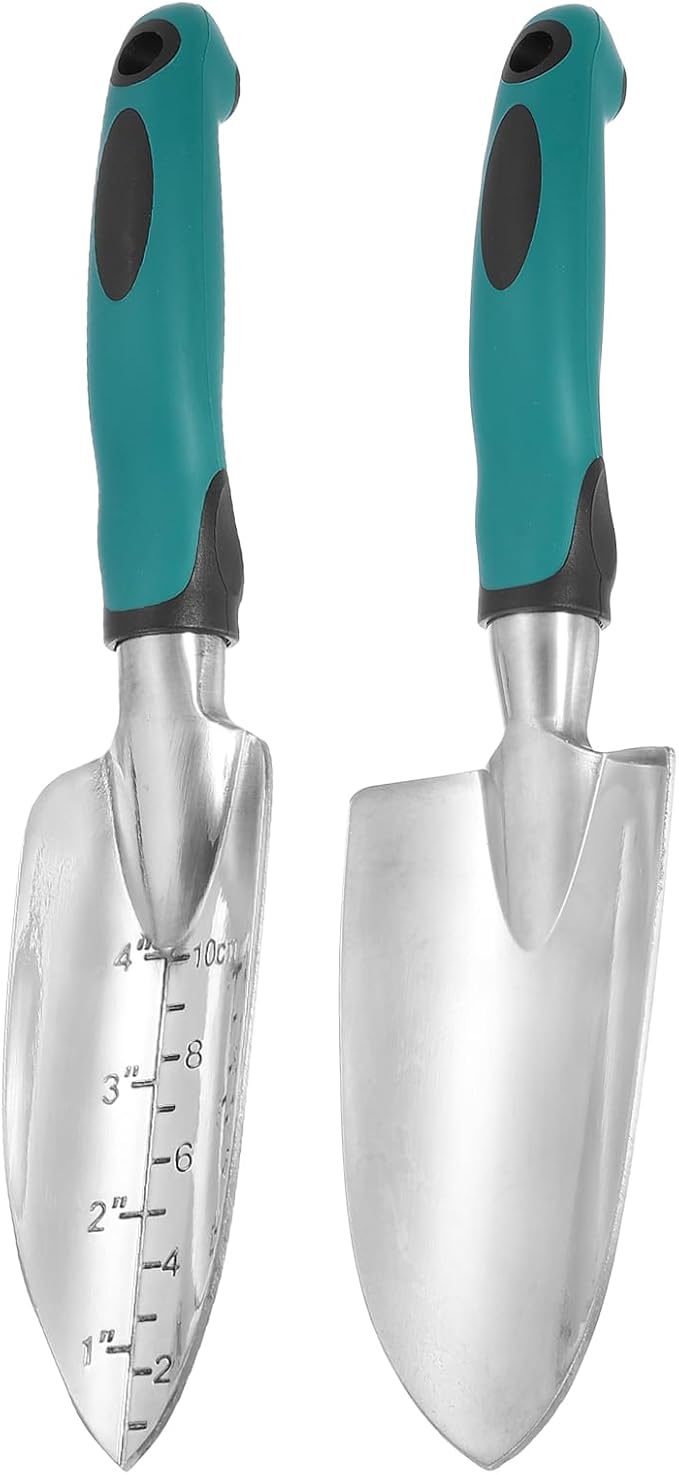 HARFINGTON 2pcs Garden Hand Shovels 11.8" Measurements Aluminum Transplanting Trowel Small Gardening Hand Tools for Planting, Blue