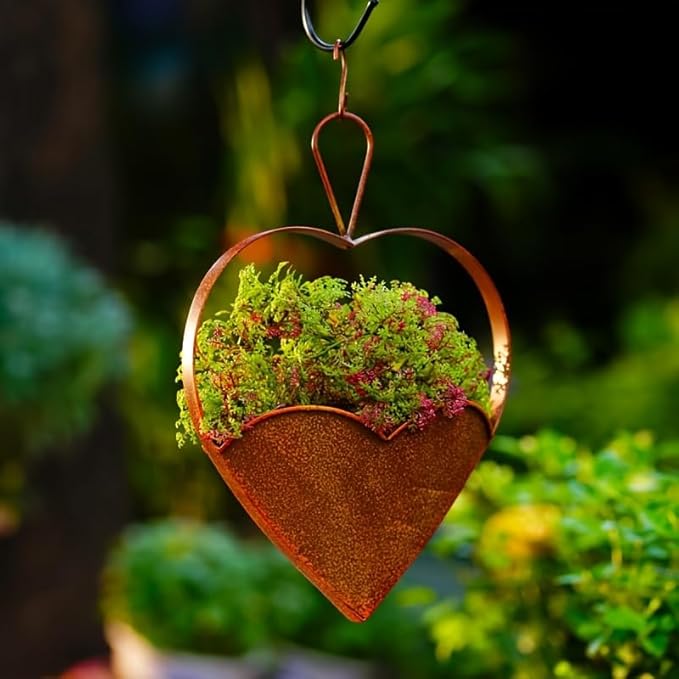 Metal Plant Hanger Outdoor & Indoor - Heart-Shaped Rustic Hanging Planter with Hook for Garden, Window, Wall