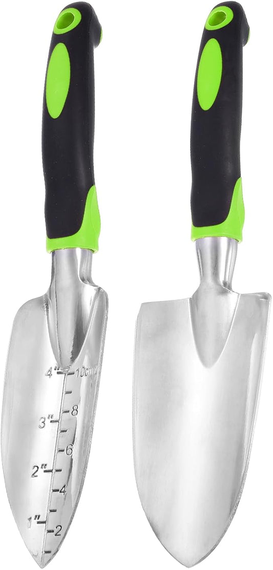HARFINGTON 2pcs Garden Hand Shovels 11.8" Measurements Aluminum Transplanting Trowel Small Gardening Hand Tools for Planting, Green