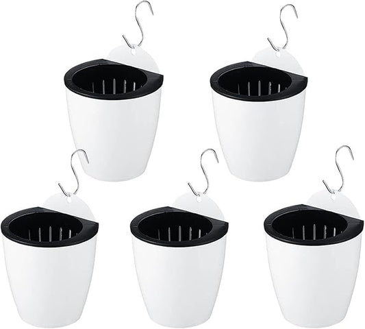PP Plants Pots for Indoor Outdoor Gardening Hanging Self-Watering Flower Pots with Drainage Holes, Modern Planters for Houseplants Succulents Herbs (5, Medium)
