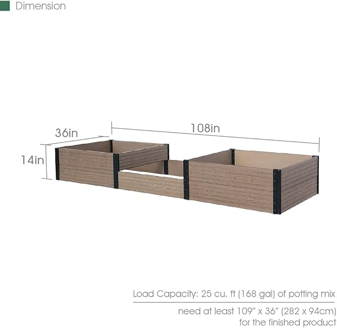 Everbloom 2-Tier Terraced Triple Raised Garden Bed with Open Bottom Valley A 114” L x 36” W x 7/14” H: Versatile and Easy-to-Assemble for Growing Veggies, Flowers, and Herbs in Any Soil Condition
