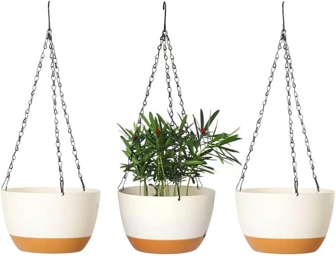 Lookat Set of 3 Self-Watering Hanging Pots for Plants Outdoor Indoor, Hanging Planters with Chains and Drainage Hole (8.3 inch White（3 Pieces）)