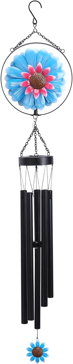 MUMTOP Solar Wind Chimes for Outside - Flower Deep Tone Wind Chimes Outdoor Unique, 41 Inch Windchimes Clearance for Garden, Patio,Yard Decor Gift