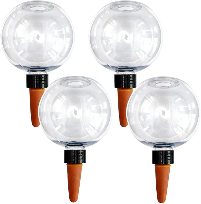 Self-Watering Globes for Indoor Plants, Clear Glass Automatic Watering Planter Insert, Self-Watering System Spikes for Release Terracotta Planter, Watering Bulbs with Slow Release (4PCS)