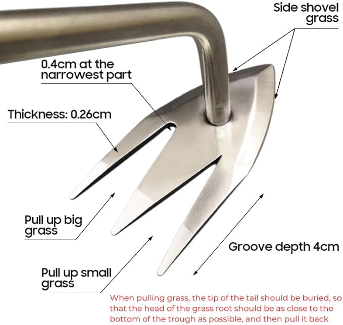 Yilia Weed Puller Tool, 2025 New Garden Weed Pulling Tool Uprooting Weeding Tool, 4 Teeth Weed Puller Tool Manganese Steel with Long Handle, Weeder Tool for Vegetable Garden Yard Planting (12.4inch)