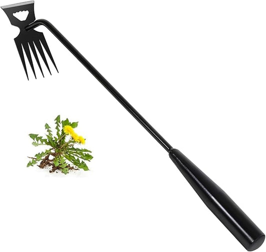 Weed Removal Tool, 2025 New Garden Weeding Tools Manganese Steel Hand Weeder Tool with Handle, 5 Teethes Dual Purpose Manual Weeders Tool Weed Tool for Garden (Black)