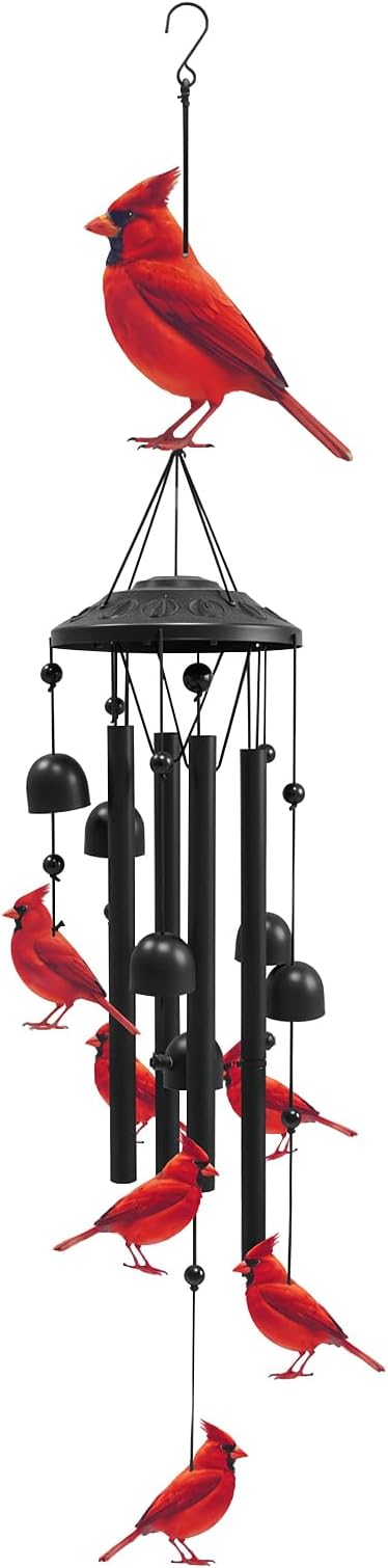 Cardinal Wind Chimes for Outside, Black Metal Windchimes Outdoors, Cardinals Gifts for Women/Men, Garden/Yard Decor, Memorial/Birthday Gifts for Grandma/Mom, Durable Chimes for Outdoors