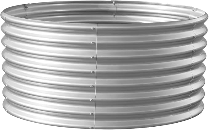 Land Guard 3×3×2ft Galvanized Raised Garden Bed Kit, Round Galvanized Planter Raised Garden Boxes Outdoor, Large Metal Raised Garden Beds for Vegetables, Silver