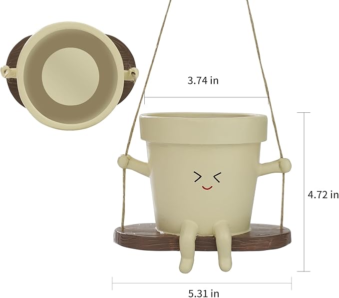 Swing Face Planter Pot Hanging Cute Flower Head Planter Without Hole, Unique Sitting Sway Pots for Indoor/Outdoor Plants, Succulent & String of Pearls Planters for Mother