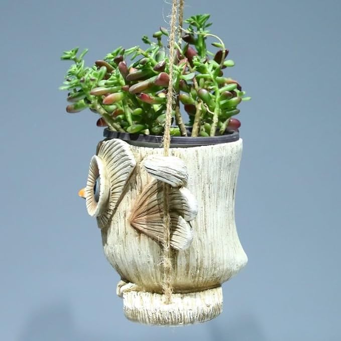 Hanging Planter for Indoor/Outdoor Plant - Swinging owl Planter Pot for Succulents, Small Plants (Animal Home Decor) (White owl)