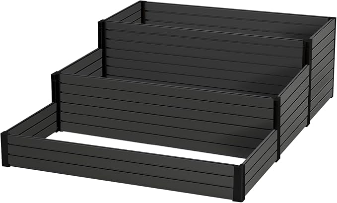 Elevated Wooden Raised Garden Planter - 3-Tier Outdoor Flower & Vegetable Box for Patio, Backyard, or Garden - Durable, Weather-Resistant Design - 47.2" x 21.7" x 18.1" (Black)