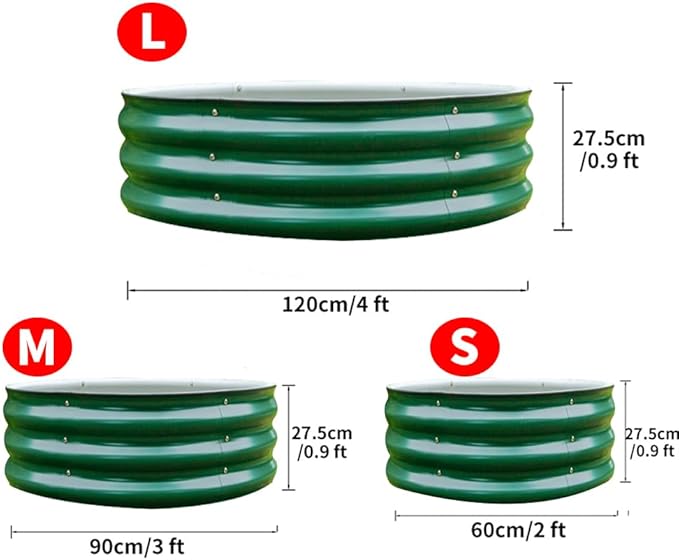 Galvanized Steel Raised Garden Bed, Large Outdoor Metal Planter Box Big Flower Plant pots for Patio Backyard Porch Deck Planting Flowers Vegetables and Herbs (Green, 3 ft)