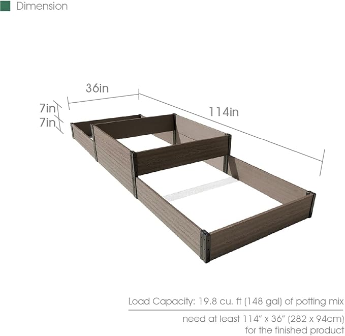 Everbloom 2-Tier Terraced Triple Raised Garden Bed with Open Bottom Mountain-A 114” L x 36” W x 7/14” H: Versatile and Easy-to-Assemble for Growing Veggies, Flowers, and Herbs in Any Soil Condition