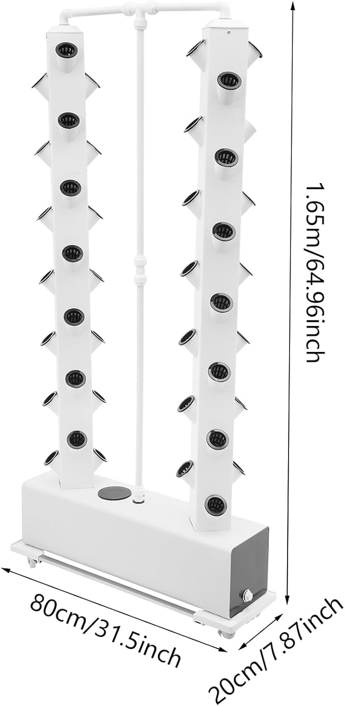 56-Plant Hydroponic Growing System Indoor Outdoor, Garden Vertical Planter Germination Kit with Pump & Wheels, Hydroponics Growing Tower, Smart Vertical Hydroponic Garden Tower, White Base
