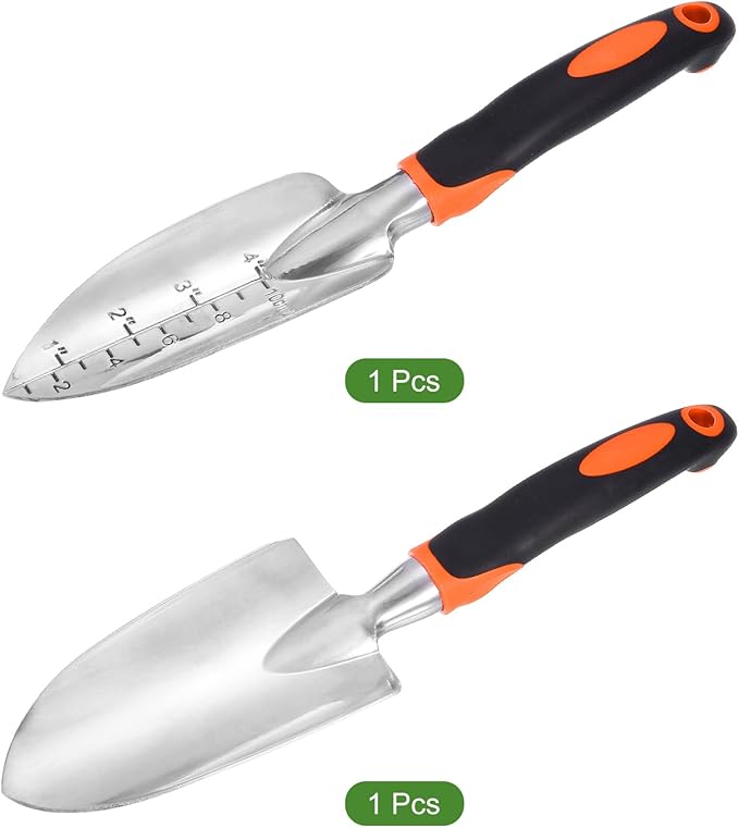 HARFINGTON 2pcs Garden Hand Shovels 11.8" Measurements Aluminum Transplanting Trowel Small Gardening Hand Tools for Planting, Orange