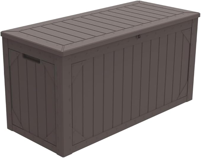 Yardgrace 110 Gallon Resin Deck Box Waterproof Outdoor Storage Box for Patio Furniture Pool Accessories Indoor Storage for Cushion Garden Tools, Brown