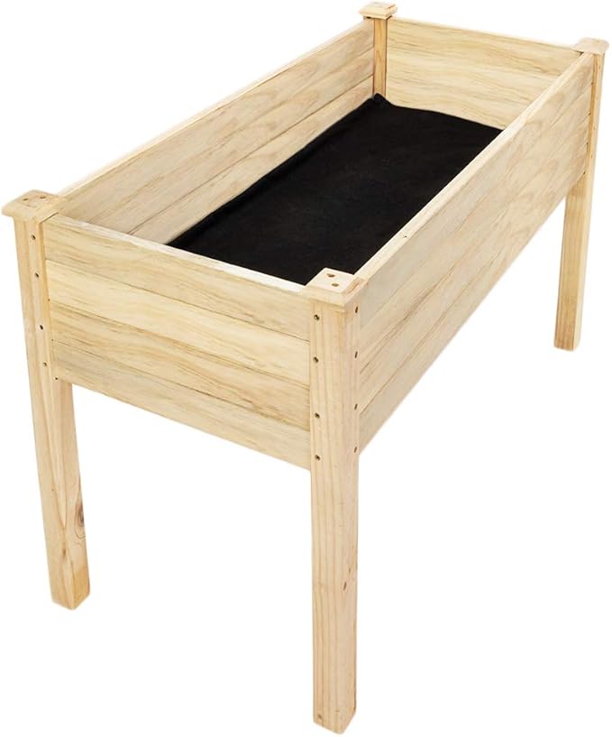 VINGLI Heavy Duty Raised Garden Bed with Bed Liner, Wood Elevated Planter with Legs for Vegetables Fruits Potato Onion Flower, Outdoor Sturdy Long Lasting Planter Box Kit (Elevated Without Wheels)