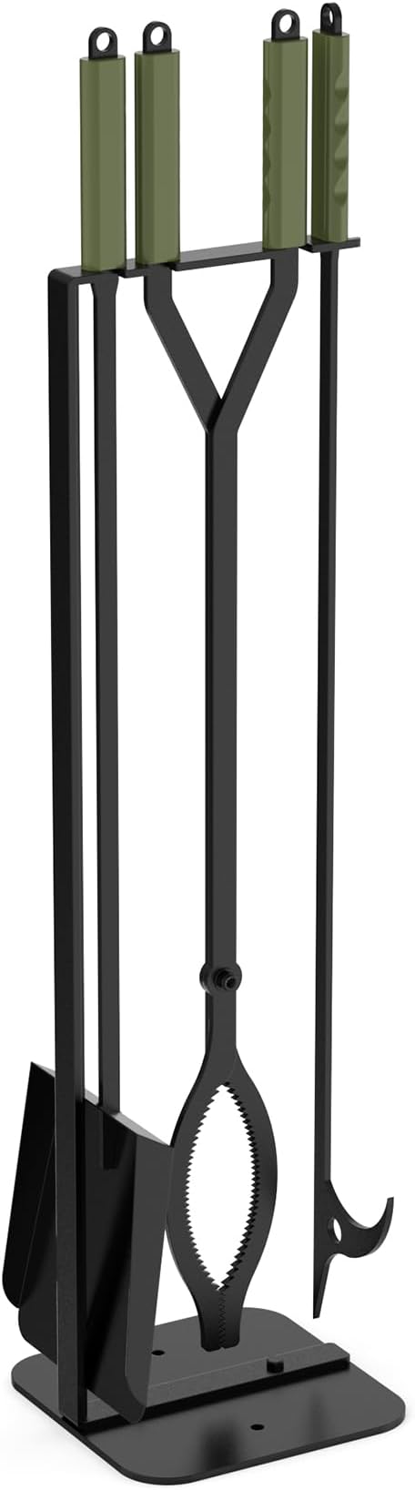 Stanbroil 3Pcs Fire Pit Tools Set, 40" Fire Poker and Fire Log Tongs Shovel, Wrought Iron Large Fireplace Tools Set with Metal Base and Rubber Handle for Campfire Bonfire