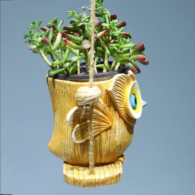 Hanging Planter for Indoor/Outdoor Plant - Swinging Animal Planter Pot for Succulents, Small Plants (Animal Home Decor) (Lemon Yellow owl)