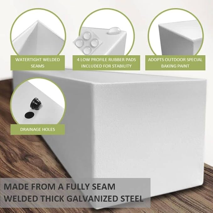 Modern Metal Trough Planter - Rectangle Succulent Planter Box - 32" Window Sill Planters - Decorative Indoor/Outdoor Table or Window - Windowsill Herb (1pc 32'' White)