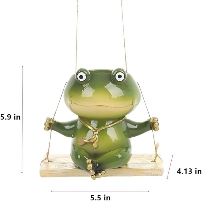 Hanging Planter for Indoor/Outdoor Plant - Swinging Frog Planter Pot for Succulents, Small Plants (Animal Home Decor) (Green)