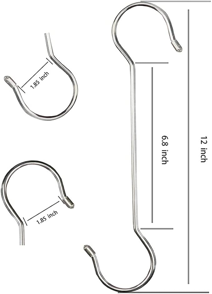 Lchkrep 6 Pack Extra Large Heavy Duty Long Outdoor Plant Hanging S Hooks - for Baskets, Bird Feeders, Wind Chimes, Garden Ornaments,Pergola,Closet,Flower Basket,Indoor Outdoor Uses (12 inch)…