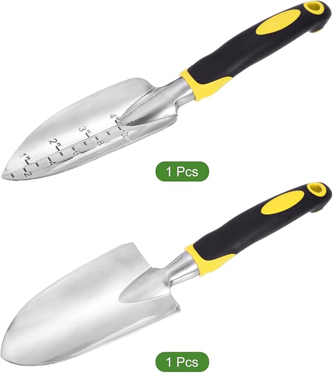 HARFINGTON 2pcs Garden Hand Shovels 11.8" Measurements Aluminum Transplanting Trowel Small Gardening Hand Tools for Planting, Yellow