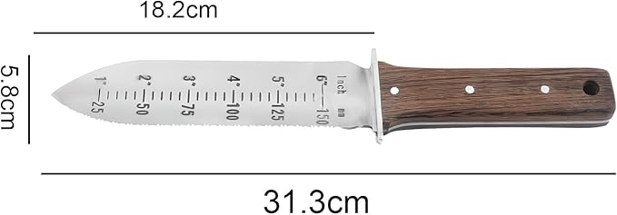 Garden Shovel Saw,Multifunctional Manual Weeding Tool for Weeding,Digging,Pruning,Cultivating, 7" Stainless Steel Blade with Sheath, Full-Tang Wood Handle with Hanging Hole (Black)