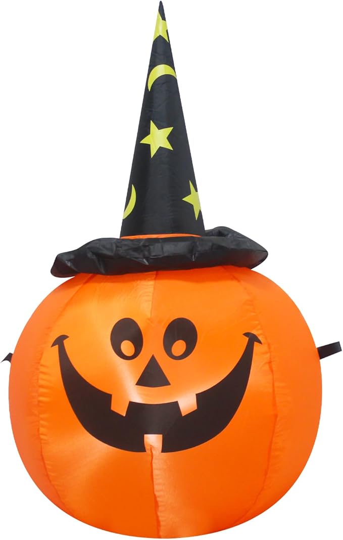TRMESIA 3.5FT Halloween Inflatable Pumpkins Wear Witch Hats Decorations with Lights, Indoor Outdoor Yard Blow up Decoration Christmas Holiday Addition