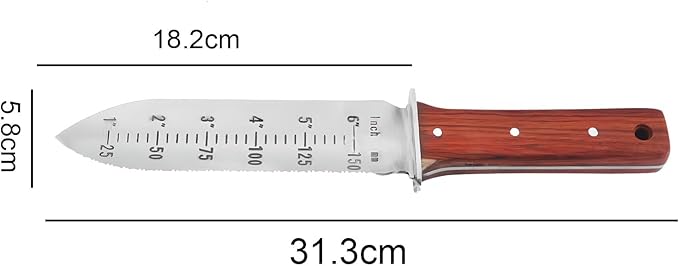 Garden Shovel Saw,Multifunctional Manual Weeding Tool for Weeding,Digging,Pruning,Cultivating, 7" Stainless Steel Blade with Sheath, Full-Tang Wood Handle with Hanging Hole (red)