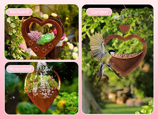 Metal Plant Hanger Outdoor & Indoor - Heart-Shaped Rustic Hanging Planter with Hook for Garden Window Wall, for Mom Grandma Women