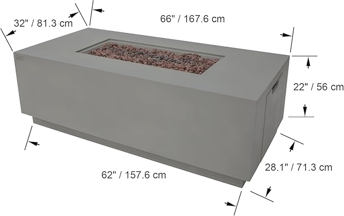 AMS Fireplace Sedona Fire Table Light Gray Liquid Propane Gas Pit Table for Outside Patio Bundle with Wind Guard, and SS Burner Lid | Free Rubber Mat & Ice Bucket